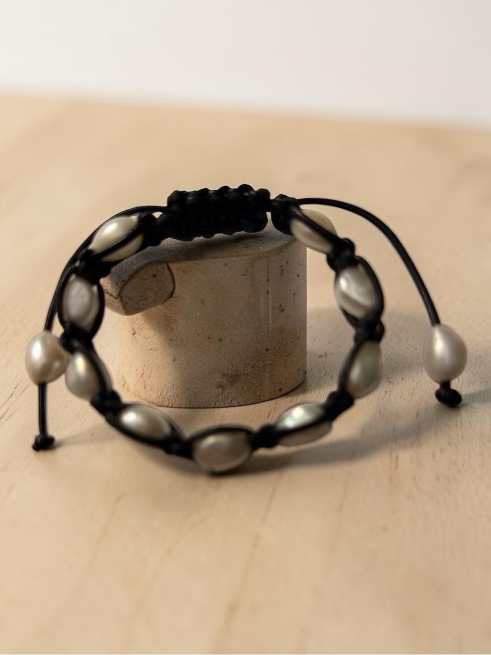 Black Cord with Natural Freshwater Baroque Pearls Adjustable Bracelet